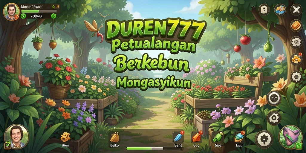 Screenshot DUREN777 menunjukkan pemain merawat kebun yang indah.